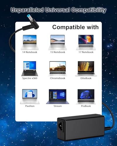 45W HP Laptop Charger – 19.5V 2.31A Smart Blue Tip AC Adapter for Pavilion, Envy, EliteBook, Chromebook, Spectre, Stream, ProBook