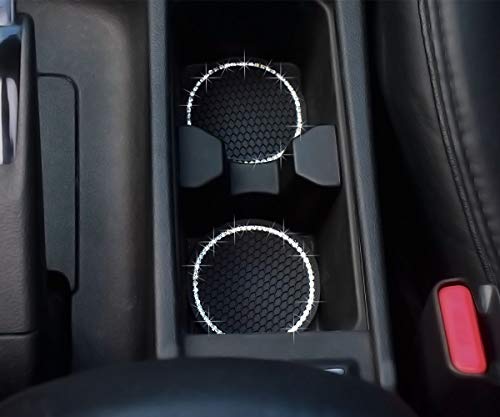 Car Cup Holder Coasters, Bling Cup Holder Insert Coaster Car Interior Accessories-2.75 inch Silicone Anti Slip Crystal Rhinestone Car Coaster-Universal (Pack of 2)