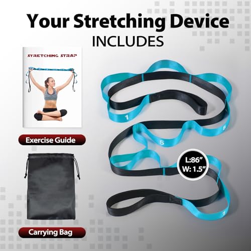 Acozycoo Stretching Strap with 10 Loops-Yoga Strap for Physical Therapy,Home Workout,Pilate & Flexibility Training,Non Elastic Exercise Stretch Band for Hamstring,Leg Stretcher Belt,Flexibility Fascia