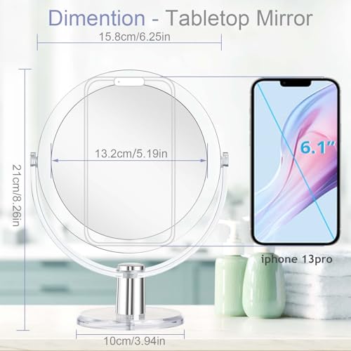 Vanity Makeup Mirror with Stand, 1X/15X Magnification Double Sided 360 Degree Swivel, Portable Table Desk Counter top Magnifying Mirror, Tabletop Mirror for Bedroom or Dorm Room, 6.25 Inch