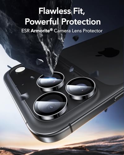 ESR Camera Lens Protector for iPhone 17 Pro Max/17 Pro/16 Pro Max/16 Pro/15 Pro Max/15 Pro/14 Pro Max/14 Pro, Ultra-tough HD Individual Camera Protectors, Ultra-thin Tempered Glass, 1 Pack, Black