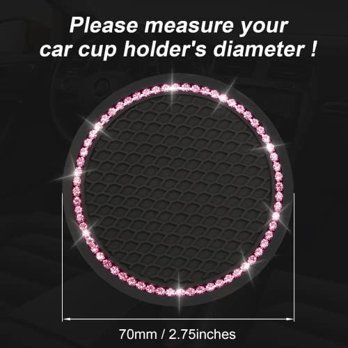 Yousheng 2PCS Bling Car Cup Coaster, Universal Holder Insert Rhinestone Anti Slip Silicone Accessories Suitable for Most Interior, Best Gift Women, Black and Pink