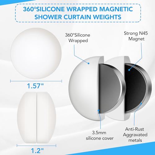 8 Pcs Shower Curtain Weights, Silicone Wrapped Heavy Duty Shower Curtain Magnets, Curtain Weights Heavy Outdoor, Prevent Curtain Liner from Blowing Around, Work for Drapery, Flag, Tablecloth(4 Pairs)