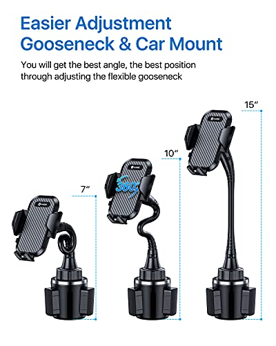 andobil Upgraded 15" Cup Holder Phone Holder, 【Solidest & Adjustable】 Military-Grade Long Gooseneck Cup Phone Holders for Your Car Truck, Car Phone Holder for iPhone 17 Pro Max 16 15 14/Samsung/Pixel