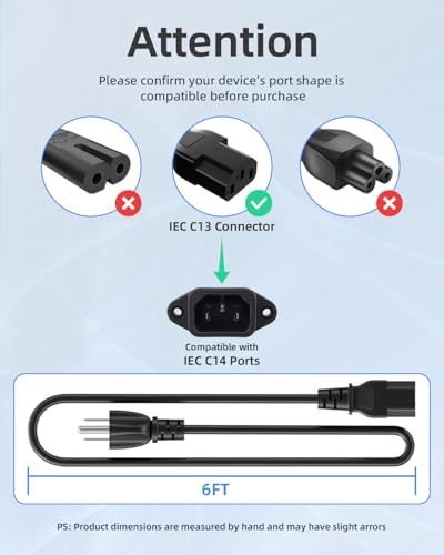 Power Cord Cable for Amplifier Musical Peavey Vox Guitar Amp PC AC Amplifiers, 18 AWG Universal AC 3-Prong Cable (6FT)