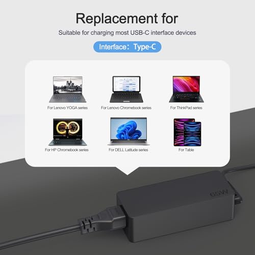 USB-C 65W 45W AC Replacement Charger Compatible with Lenovo ThinkPad T480 T490 T580 ADLX65YDC2A ADLX65YLC2D ADLX65YDC3A ADLX65YDC2D chromebook 2nd Gen S330 65W Laptop Power Supply Adapter Cord