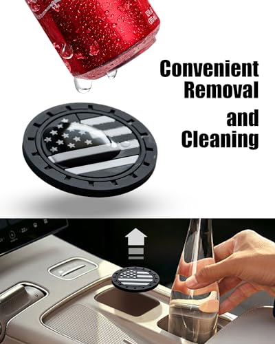 Car Cup Holder Coasters 4 Pack - American Flag 2.75 Inch Anti Slip Shockproof Drink Mat - Vehicle Interior Decor Accessories Black