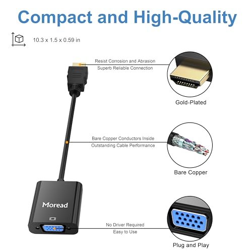 HDMI to VGA, Uni-Directional Gold-Plated HDMI to VGA Adapter (Male to Female) for Computer, Desktop, Laptop, PC, Monitor, Projector, HDTV, Chromebook, Raspberry Pi, Xbox and More - Black