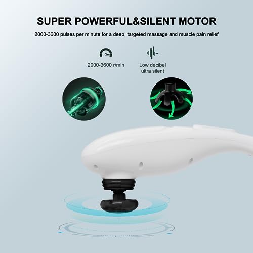 MEGAWISE Handheld Back Massager | Deep Tissue Percussion Relief for Back, Neck, Shoulders, Waist Legs, Full Body for Improved Blood Circulation and Fatigue Relief (Pearl White 6Ft Corded)