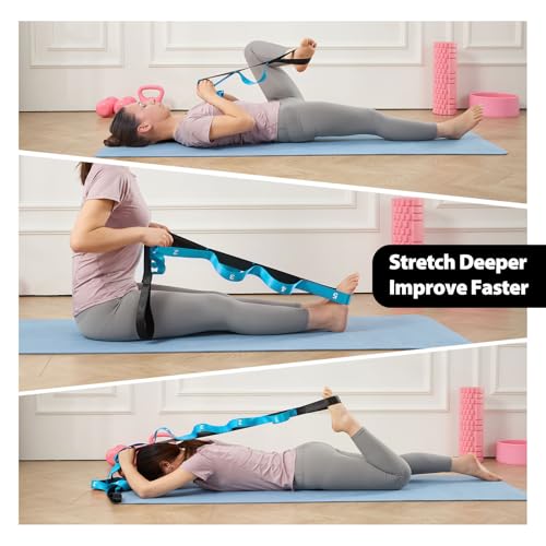 Acozycoo Stretching Strap with 10 Loops-Yoga Strap for Physical Therapy,Home Workout,Pilate & Flexibility Training,Non Elastic Exercise Stretch Band for Hamstring,Leg Stretcher Belt,Flexibility Fascia