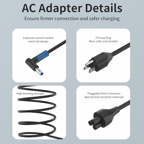 45W 19.5V 2.31A 741727-001 L25296-001/002/003/004 213349-109 TPN-CA14 TPN-LA15 Laptop Charger Compatible with HP Pavilion 15 14 13 11 Notebook Stream 14 13 11 Envy X360 Blue Tip Adapter Power Cord