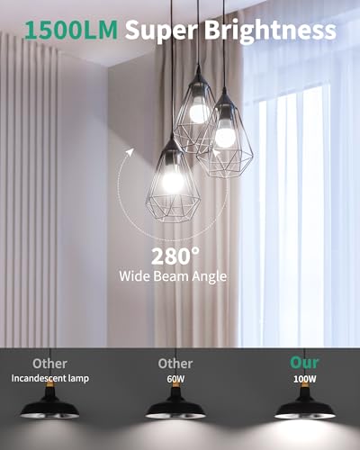 12 Pack LED Light Bulbs 100 Watt Equivalent, A19 15W 5000K Daylight, Super Bright White Light 1500 Lumens, E26 Standard No Flicker Energy Saving Lamp Bulb for Home, Bedroom, Office, Non-Dimmable