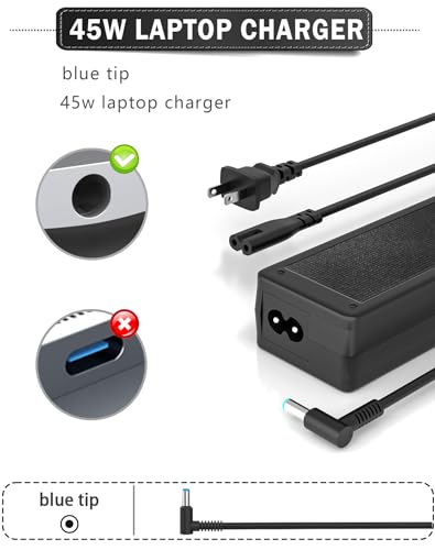 45W 19.5V 2.31A Charger Compatible with HP Laptop Computer, Pavilion x360 11 13 15, Zbook 14u G4 G5 15u 15, Notebook 14 15 17, Stream11 13 14, ProBook, EliteBook Smart Blue Tip Power Adapter