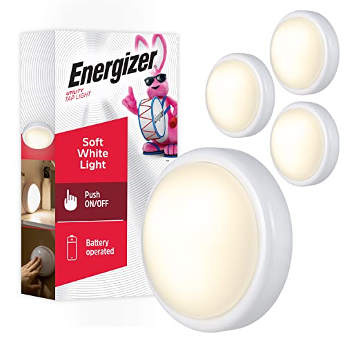 Energizer Battery Operated Lights LED Tap Light Under Cabinet Lighting for Kitchen Closet Pantry Garage, AA Batteries Required, Nightlight for Bedroom, 4 Pack, 48958