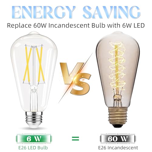 Edison Bulbs 60 watt Equivalent LED, E26 LED Bulb Non-Dimmable, 4000K Daylight White, ST58 Vintage Light Bulbs, 90+ CRI, 6W 600LM, E26 Medium Base, Clear Glass, 12 Pack