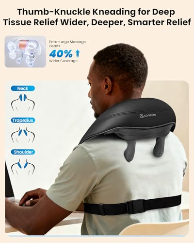 COMFIER Cordless Neck Massager with Heat, 4D Kneading Shiatsu Neck and Shoulder Massager Deep Tissue, Hands-Free Straps, FSA Eligible HSA, Valentine’s Day Gifts for Her Him