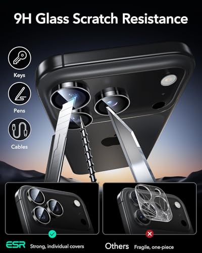 ESR Camera Lens Protector for iPhone 17 Pro Max/17 Pro/16 Pro Max/16 Pro/15 Pro Max/15 Pro/14 Pro Max/14 Pro, Ultra-tough HD Individual Camera Protectors, Ultra-thin Tempered Glass, 1 Pack, Black