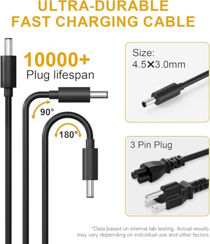 65W Charger Compatible with Inspiron 15 3520 3511 3530 3535 3501 3525 3000 3510 3540 3195 3520 5400 7590 3511 Laptop Power Supply Cord(Only for 4.5mmx3.0mm