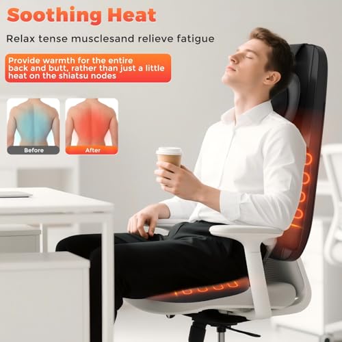 belhope Shiatsu Neck and Back Massager with Heat, 4D Kneading Back Massager for Pain Relief Deep Tissue, Comfortable Back Massage for Chair, Massage Mat for Home, Valentines Day Gifts for Men Women