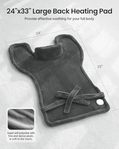 RENPHO Electric Heating Pad for Back, Electric Heat pad for Neck and Shoulders, FSA Eligible & HSA Store, 24"x33" Gray