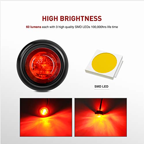 Nilight - TL-04 10 PCS 3/4 Inch Round LED Clearance Light LED Front Rear Side Marker Indicator Light Bullet Marker Light for Truck RV Car Bus Trailer Van Caravan Boat 12V, Red