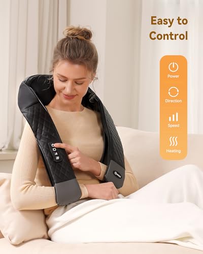 Shiatsu Neck & Back Massager with Heat – 4D Deep Tissue Kneading Massage Pillow for Shoulders, Legs & Full Body (Plug-In Design)