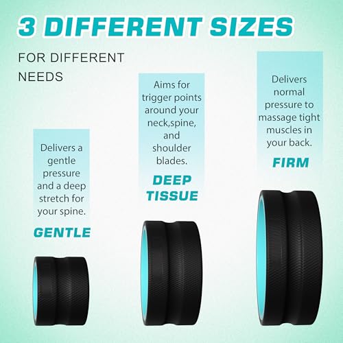 3 Pack Back Roller- Yoga Wheel for Back Pain Reliefn & Stretching, Back Wheel for Deep Tissue Massage, Foam Roller for Physical Therapy & Exercise