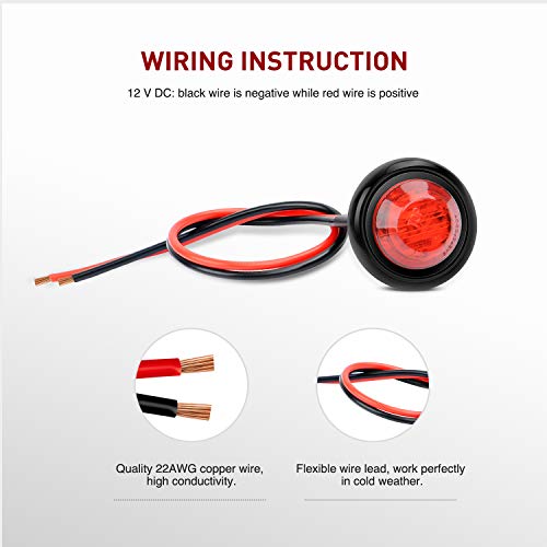 Nilight - TL-04 10 PCS 3/4 Inch Round LED Clearance Light LED Front Rear Side Marker Indicator Light Bullet Marker Light for Truck RV Car Bus Trailer Van Caravan Boat 12V, Red