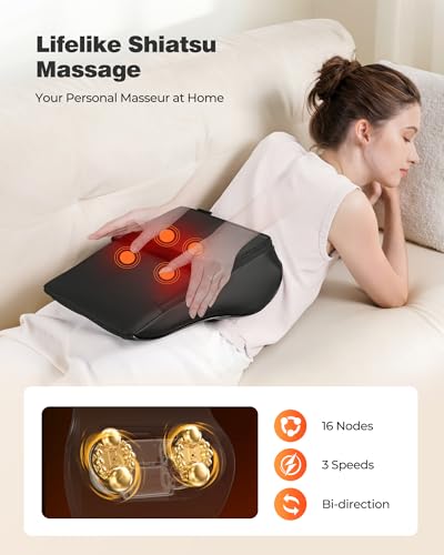 Shiatsu Neck & Back Massager with Heat – 3D Kneading Massage Pillow for Full Body Relaxation (Home, Office & Car Use)