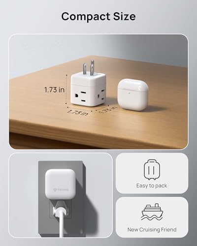 TROND Multi Wall Outlet Extender - Sideways Plug Adapter with 3 Electrical Sockets, 360 Rotating Plug to Turn the Horizontal to Vertical Outlet for Plugging Air Freshener, Cat Calming, Night Light