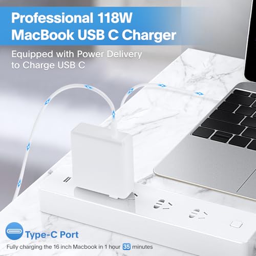 Mac Book Pro Charger - 118W USB C Fast Charger Power Adapter Compatible with MacBook Pro/MacBook Air 16 15 14 13 Inch, M1 M2 M3 M4 M5, New iPad Pro and All USB C Device, Charge Cable 6.6ft