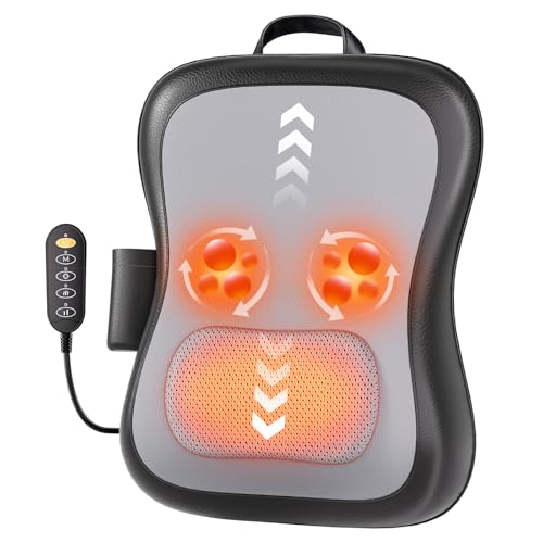 Shiatsu Back and Neck Massager for Pain Relief Deep Tissue, Up and Down Rolling Back Massager with Heat, 3D Kneading Massage for Office Home Car, Birthday Gifts for Women Men Mom Dad