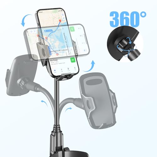 Cup Phone Holder for Car with 360° Adjustable Long Gooseneck, Cell Phone Holder Mount for Car | Truck | Golf Cart Compatible with iPhone & Samsung & All Smartphones