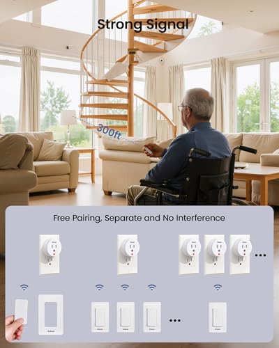 Remote Control Outlet Plug Switch, Buckle Design & Removable Wireless Light Switch, No Wiring Needed, 300 ft, 15A/1500W, Programmable, for Household Appliances