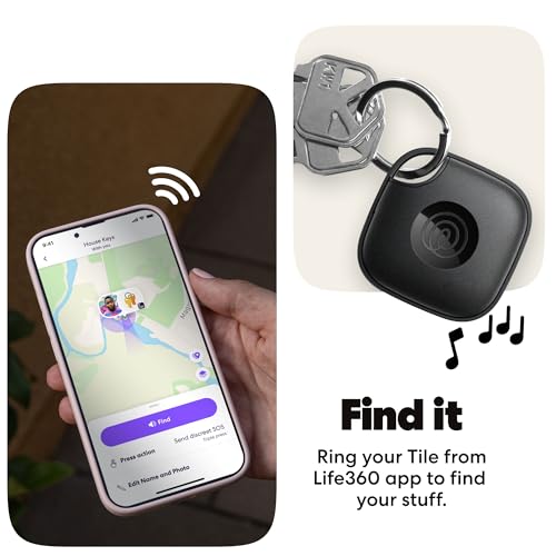 Life360 Tile - Bluetooth Tracker, Keys Finder and Item Locator for Keys, Bags and More. Phone Finder. Both iOS and Android Compatible. 2-Pack (Black/White)