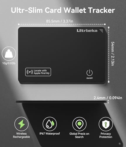 Ultrbeka Wallet Tracker Slim Card Tracker, 0.094in Bluetooth Tracker for Wallets, Passport, Work with Apple Find My, Wireless Charging, Card Locator- iOS Only [Apple MFi Certified] - 2pcs in 1 Box