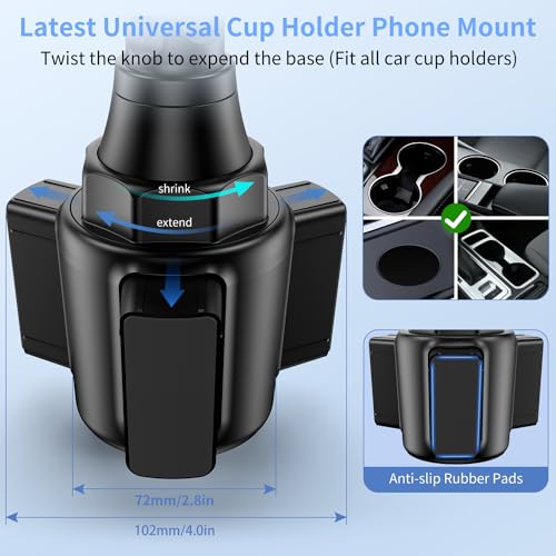 bokilino Cup Phone Mount for Car, [Upgraded Version] Universal Cup Phone Cradle Holder with Long and Adjustable Neck, Friendly Compatible with Cell Phone iPhone, Samsung, Google and All Smartphones