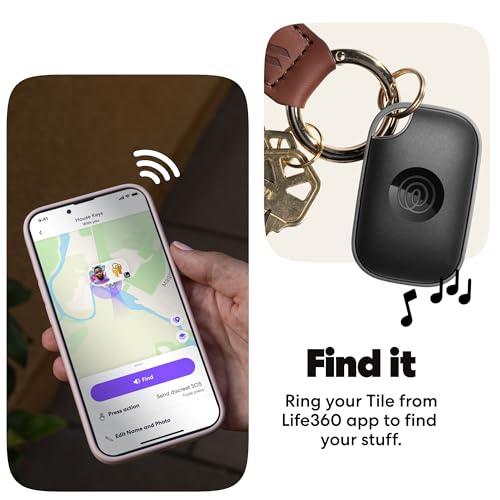 Life360 Tile Pro - Powerful Bluetooth Tracker, Key Finder and Item Locator for Keys, Bags and More. Both iOS and Android Compatible. Phone Finder. 1-Pack (Black)