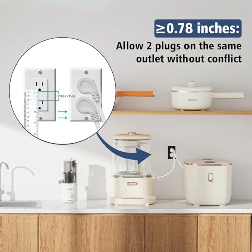 1875W Short Extension Cord,15A 14AWG Low Profile Flat Plug Heavy Duty Extension Cord Outlet Saver 3-Prong Grounded Power Extension Cable (White 1 Feet)