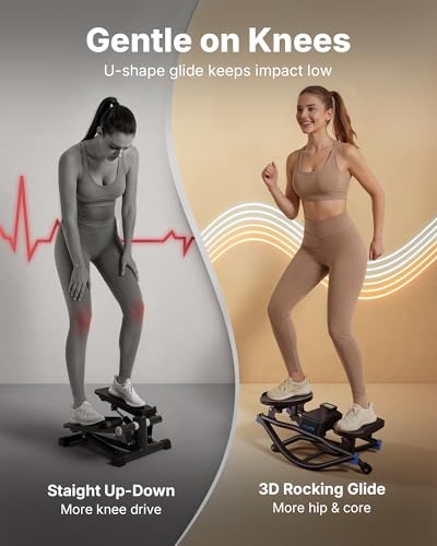 Merach Rocking Steppers for Exercise at Home,3D Motion Stair Stepper with Resistance Bands for Full Body Workout& Low-Impact Balance Board, 330 LBS Loading Capacity Exercise Equipment