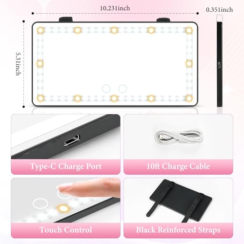 SINGARO Car Sun Visor Vanity Mirror - Rechargeable Makeup Mirror with 60 LEDs, 3 Light Modes & Dimmable Touch Control for Cars, Trucks, SUVs, Car Interior Accessories for Women (Black)