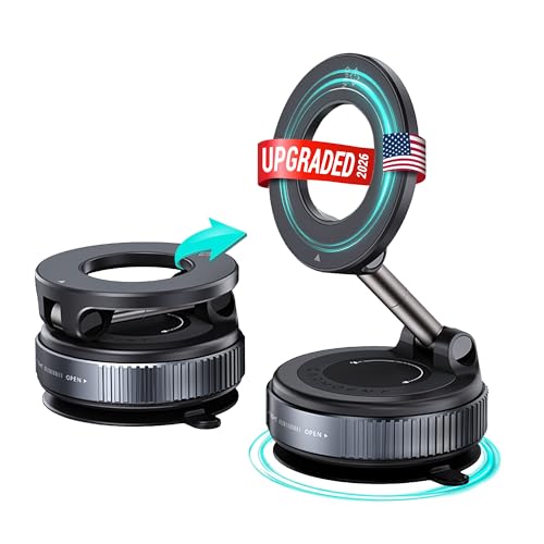 CARMOUNT Clutch-X™ Black – Upgraded Vacuum Phone Mount Suction Cup Car Phone Holder for iPhone, Window Phone Mount, 360° Vacuum Magnetic Phone Holder for Car, Magnetic Phone Holder with Suction Cup