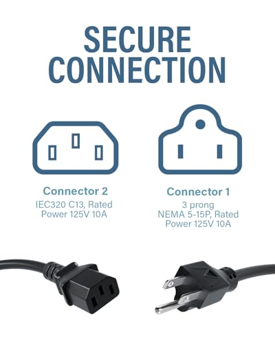 C2G 6FT Premium Replacement AC Power Cord - Durable Power Cable for TV, Computer, Monitor, Appliance & More (24240), Pack of 1