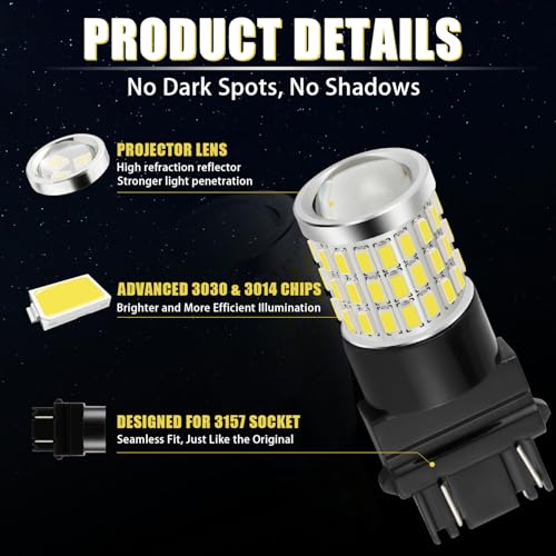 iBrightstar 3157 LED Bulb White, 4157 3156 LED Reverse Light Bulbs Super Bright for Tail Brake Lights Backup Lights Turn Signal Lights, 2 Pack