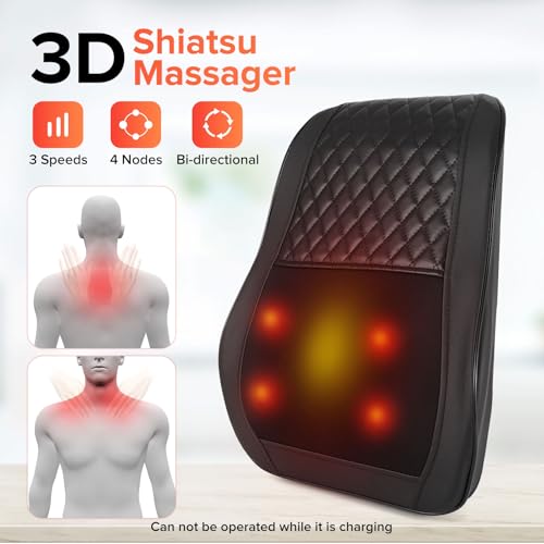 AERLANG Cordless Neck and Back Massager with Heat, 3D Shiatsu Kneading Pillow, 4 Massage Nodes & Bi-Directional Deep Tissue Massage for Neck/Shoulders/Back, Ideal Gift for Women & Men