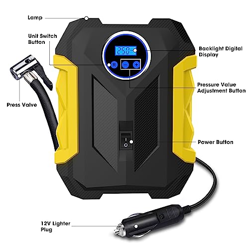 Digital Air Compressor for Car Auto Pump Portable Tire Inflator with LED Light DC 12V