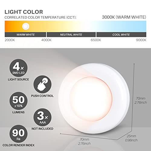 STAR-SPANGLED Push Tap Light, 2.8” Mini Night Touch LED Puck Lamp, Portable Under Cabinet Lighting AAA Battery Operated Powered, DIY Stick On Lights for Closet, Counter, Kitchen, Warm White, 5 Pack