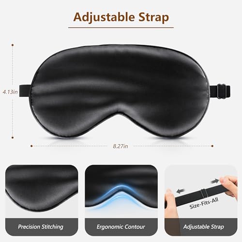 Sleep Mask Silk Eye Mask for Men Sleeping Mask, Adjustable Elastic Strap for Night Shading Sleep Mask, Soft and Comfortable for Both Men and Women(Black)