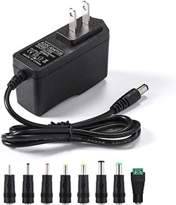 12V 2A Power Supply Adapter with 8 Tips – Universal 12V 2000mA Charger for LED Strip, CCTV, Router, GPS & More (6FT Cable)