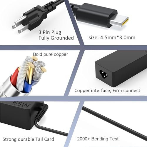 Replacement for 65W Lenovo Laptop Charger USB C ;Compatible with Lenovo ThinkPad T480s T580s T490 E480 E580 Chromebook C330 S330 100e 300e 500e,Yoga C930 C940 720 Power Supply Adapter Cord